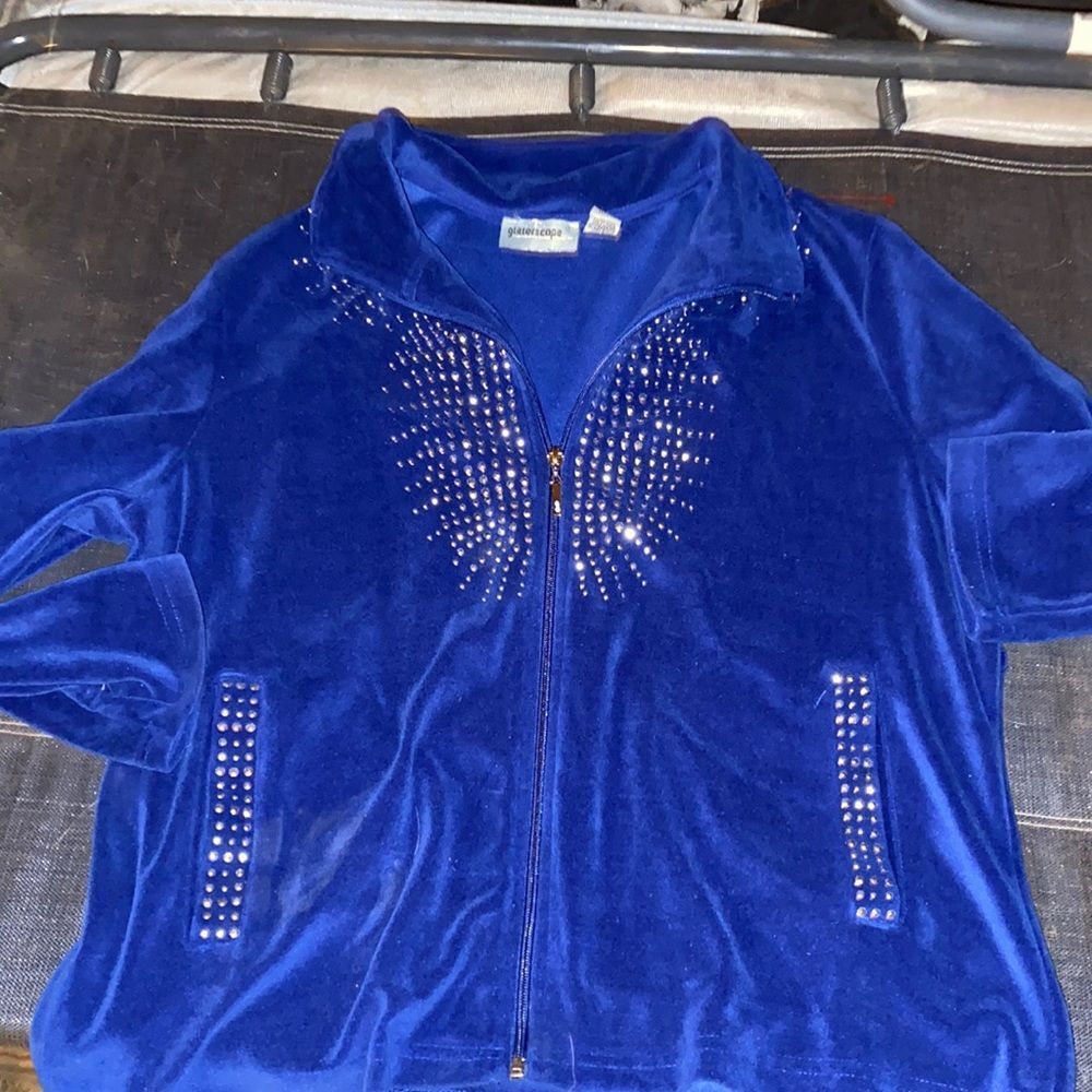 Blue Velour bedazzled top sz. L